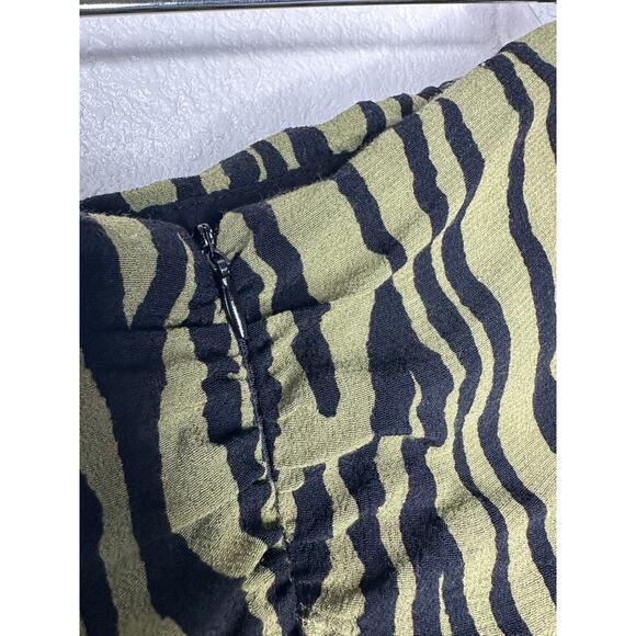 ZARA Green Zebra Print Ruched Mini Skirt XS Ruffle Hem Back Zip - Picture 7 of 15